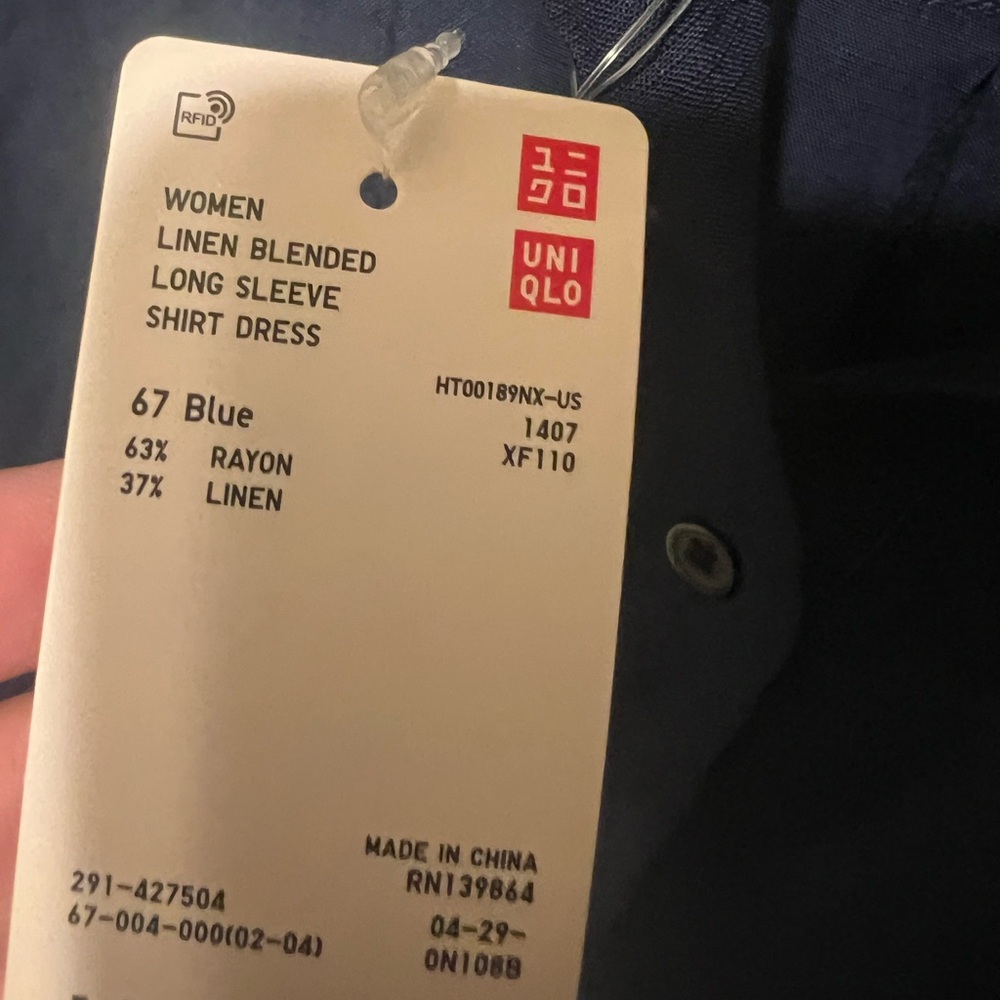 Uniqlo Blue Linen Blended Shirt Dress NWT - Picture 3 of 6